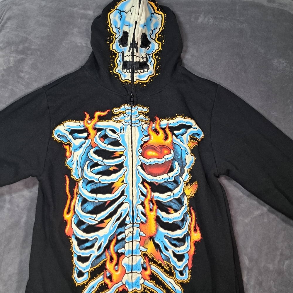 Four Seasons Design Flaming Skelton Jacket Hoodie Black Size Boys XL